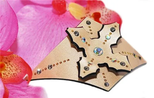 Cream Automatic Ponytail Holder with Crystal Rhinestones