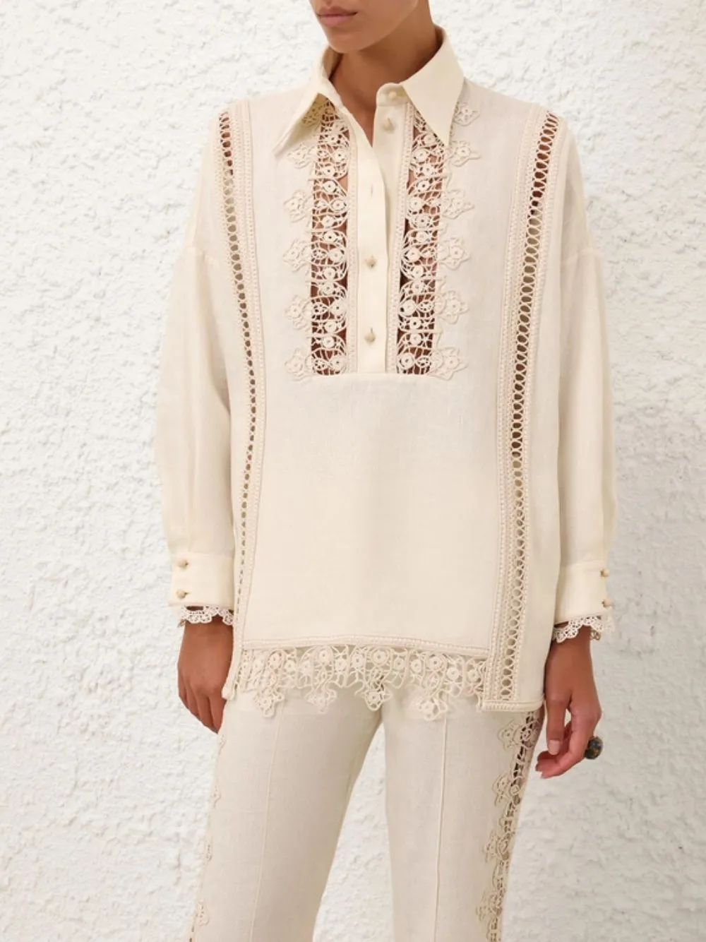 Cream Illuminate Trimmed Shirt