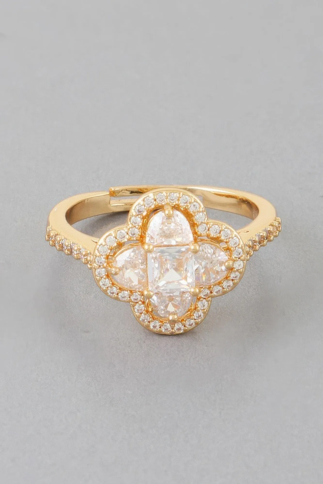 Cubic Jeweled Clover Ring