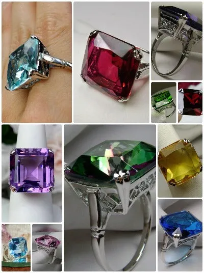 D1, Art Deco Ring, 20ct Big Huge Square Gem, Vintage Jewelry Design#D1