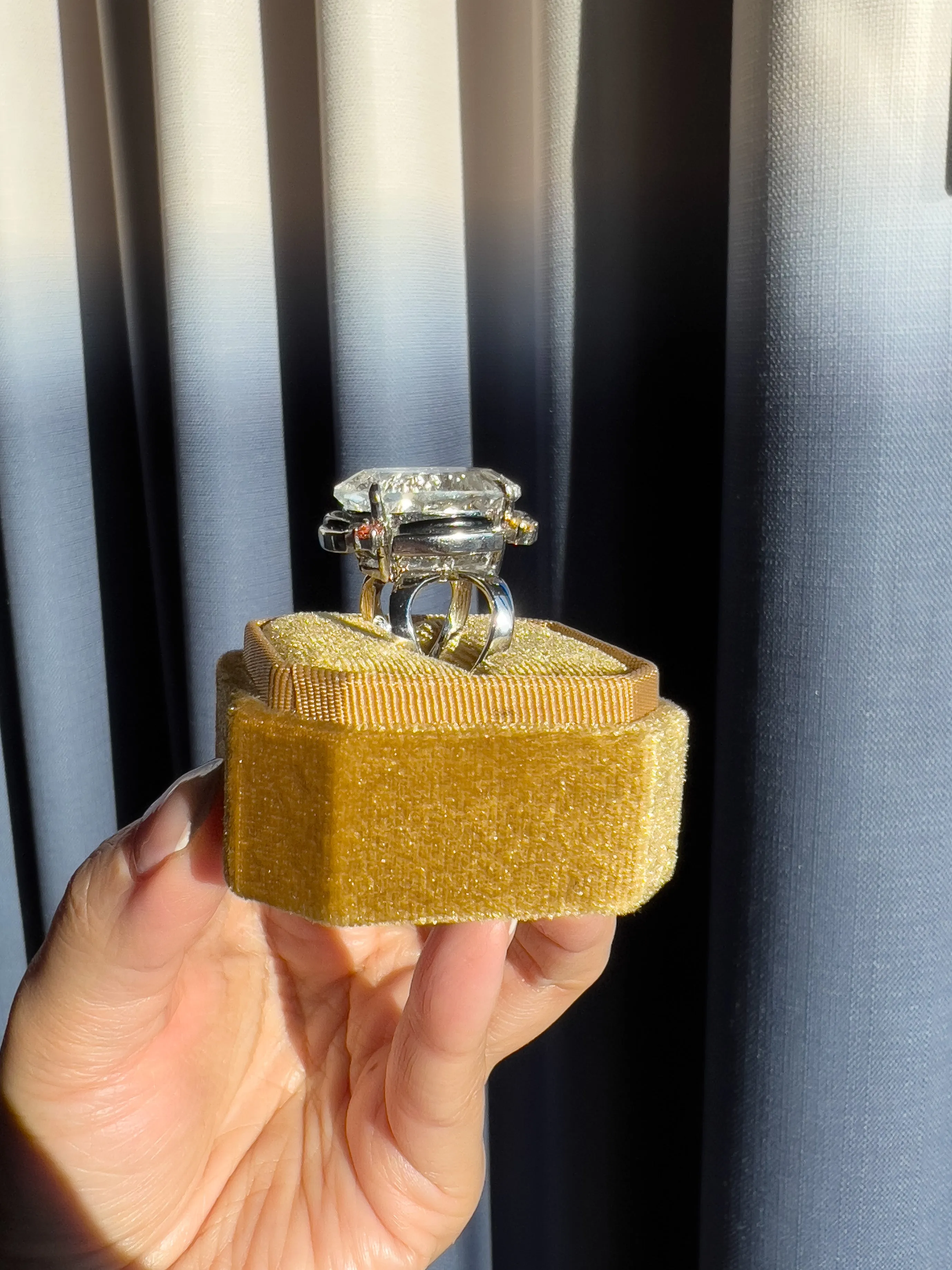 Deco 43 Carat Natural Crystal Quartz & Garnet Cocktail Ring