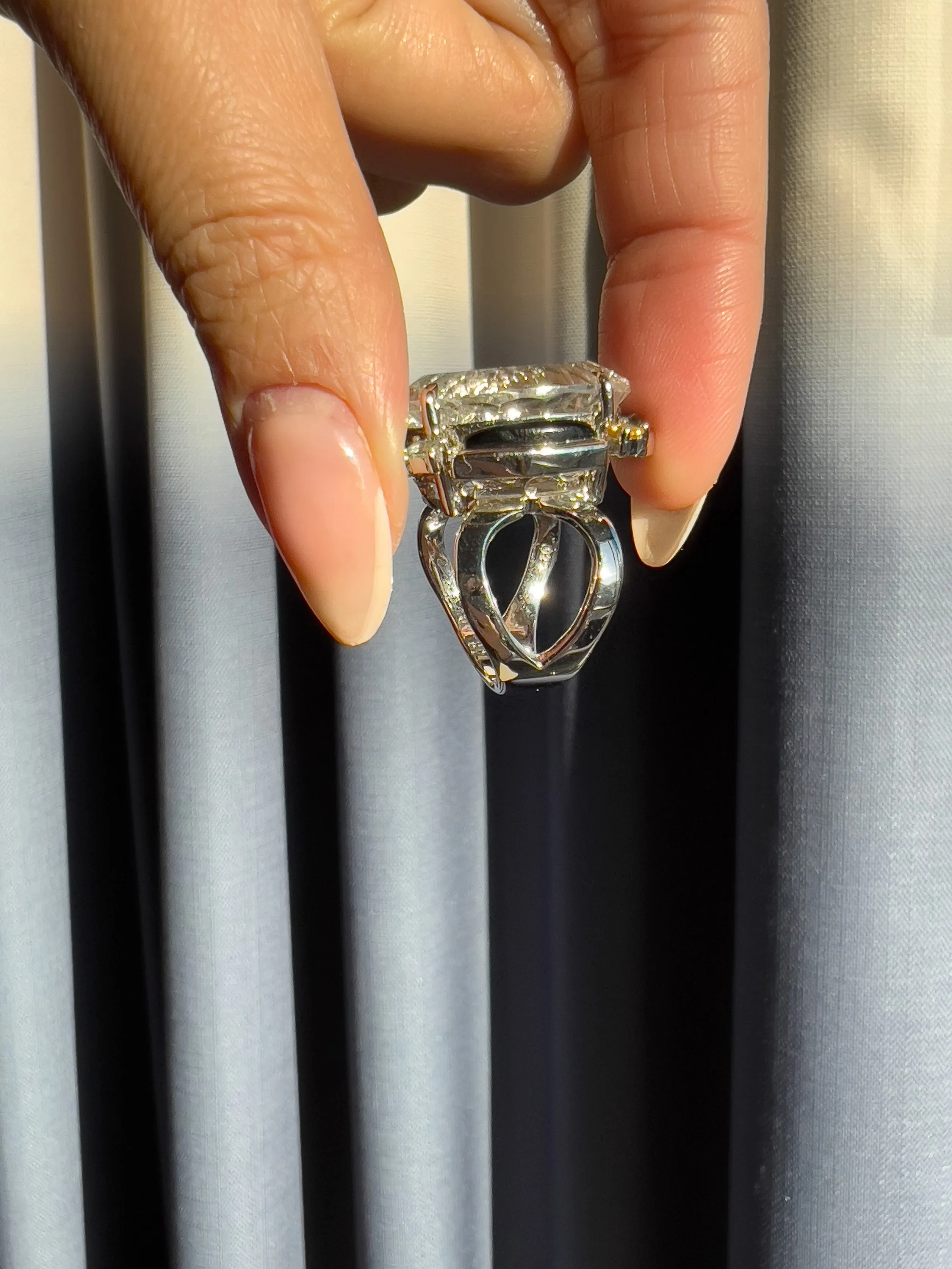 Deco 43 Carat Natural Crystal Quartz & Garnet Cocktail Ring