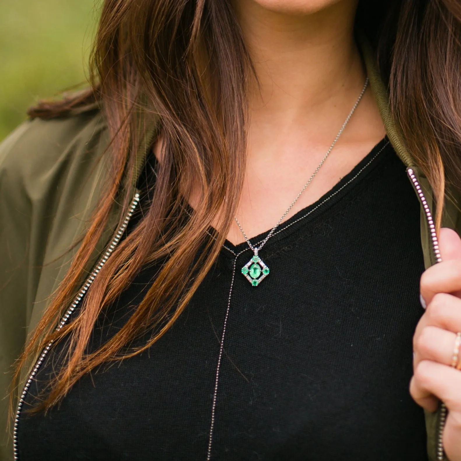 Deco Emerald and Diamond Pendant