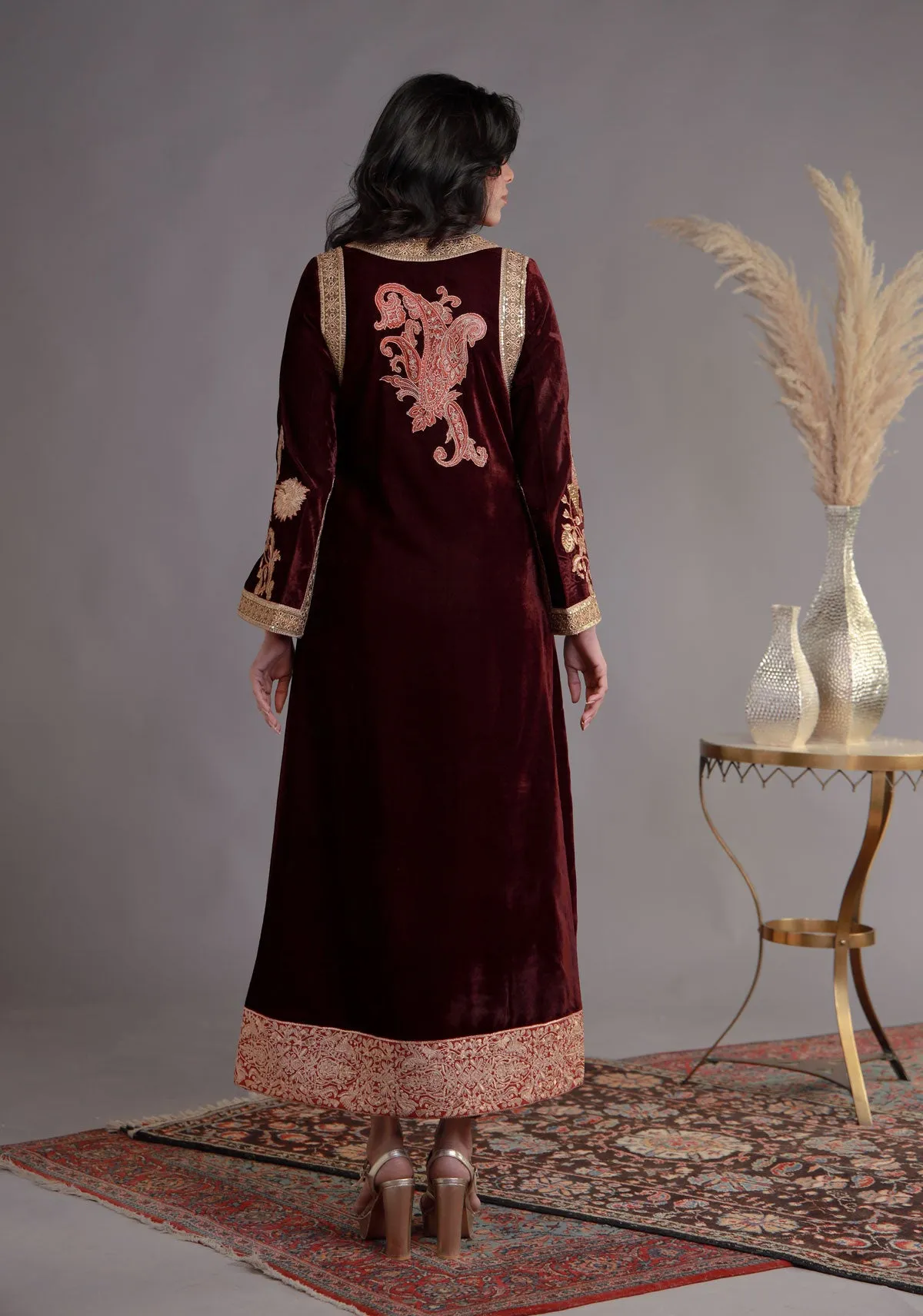 Deep Maroon Velvet Jacket Outfit
