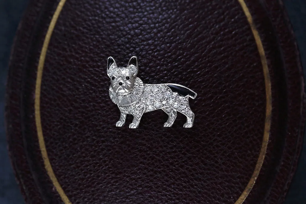 Diamond & Onyx French Bulldog Pin