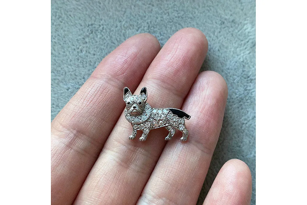 Diamond & Onyx French Bulldog Pin