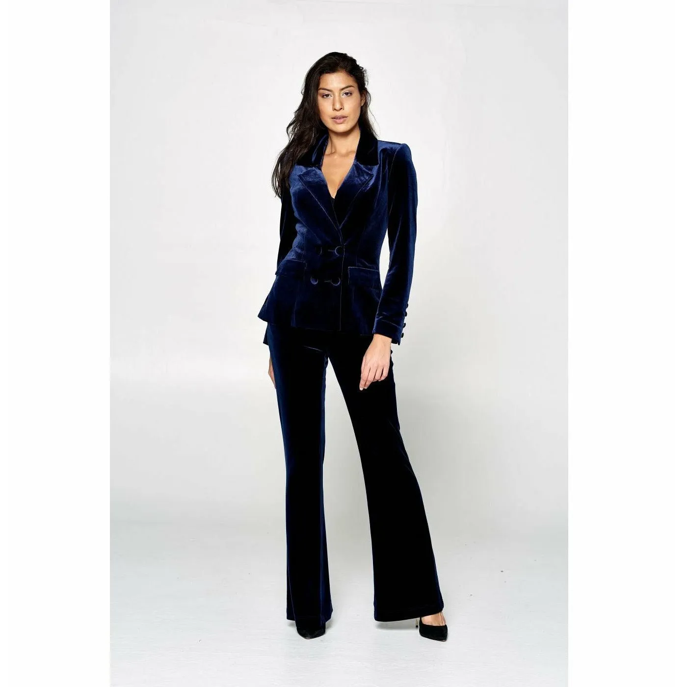 Double Breasted Midnight Blue Velvet Blazer