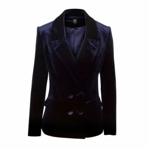 Double Breasted Midnight Blue Velvet Blazer