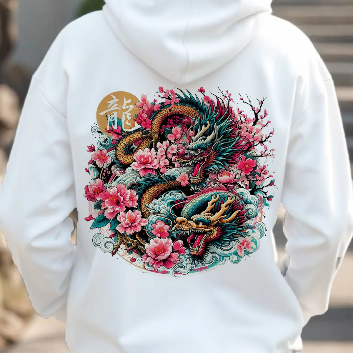 Dragon & Sakura Hoodie - Japanese Art-Inspired Bold Hoodie