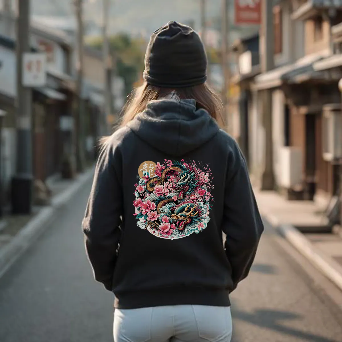 Dragon & Sakura Hoodie - Japanese Art-Inspired Bold Hoodie