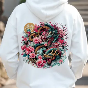 Dragon & Sakura Hoodie - Japanese Art-Inspired Bold Hoodie