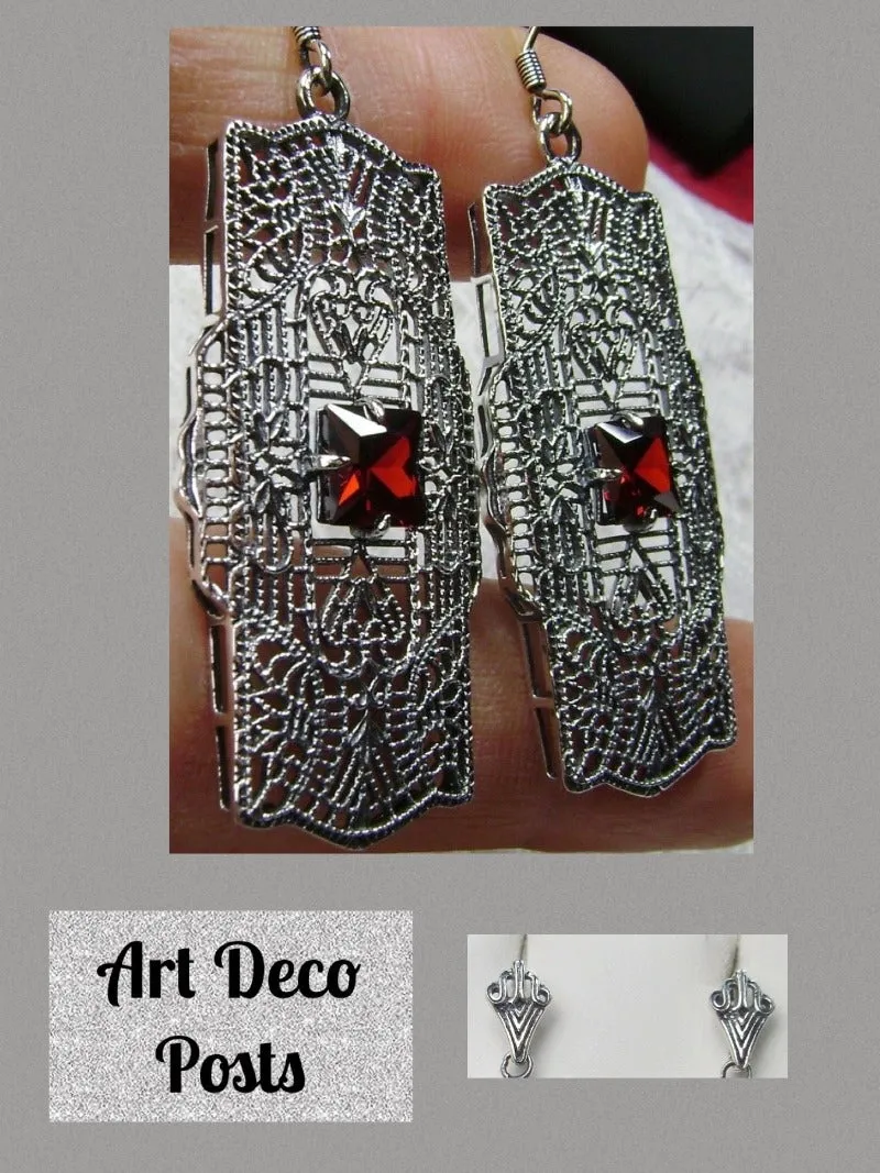 E26, Lacy Square Gem Earrings, Choice of Gemstone, Sterling Silver Art Deco 1920's Jewelry #E26