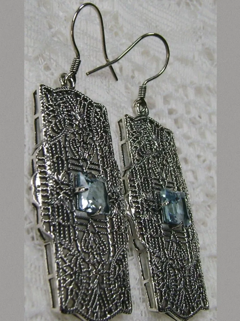 E26, Lacy Square Gem Earrings, Choice of Gemstone, Sterling Silver Art Deco 1920's Jewelry #E26