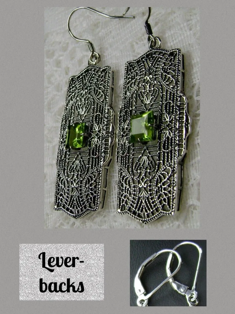 E26, Lacy Square Gem Earrings, Choice of Gemstone, Sterling Silver Art Deco 1920's Jewelry #E26