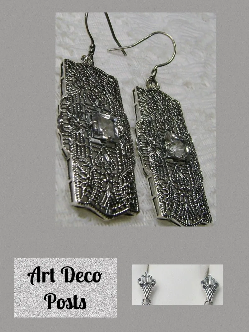 E26, Lacy Square Gem Earrings, Choice of Gemstone, Sterling Silver Art Deco 1920's Jewelry #E26