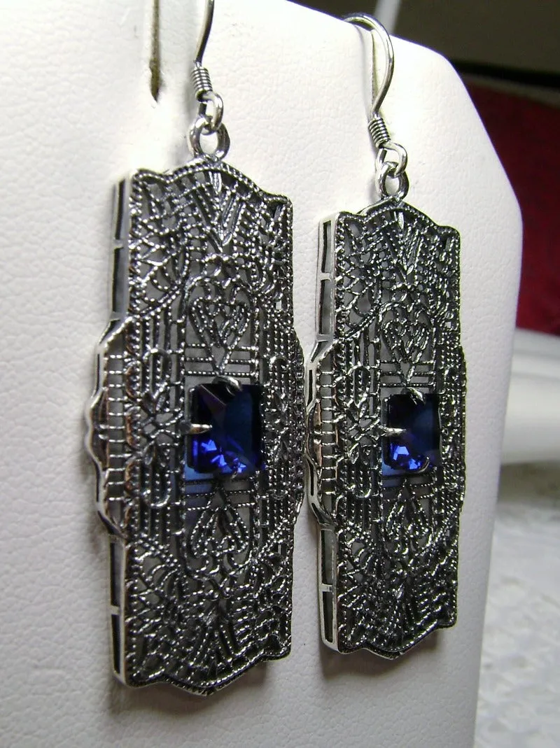 E26, Lacy Square Gem Earrings, Choice of Gemstone, Sterling Silver Art Deco 1920's Jewelry #E26