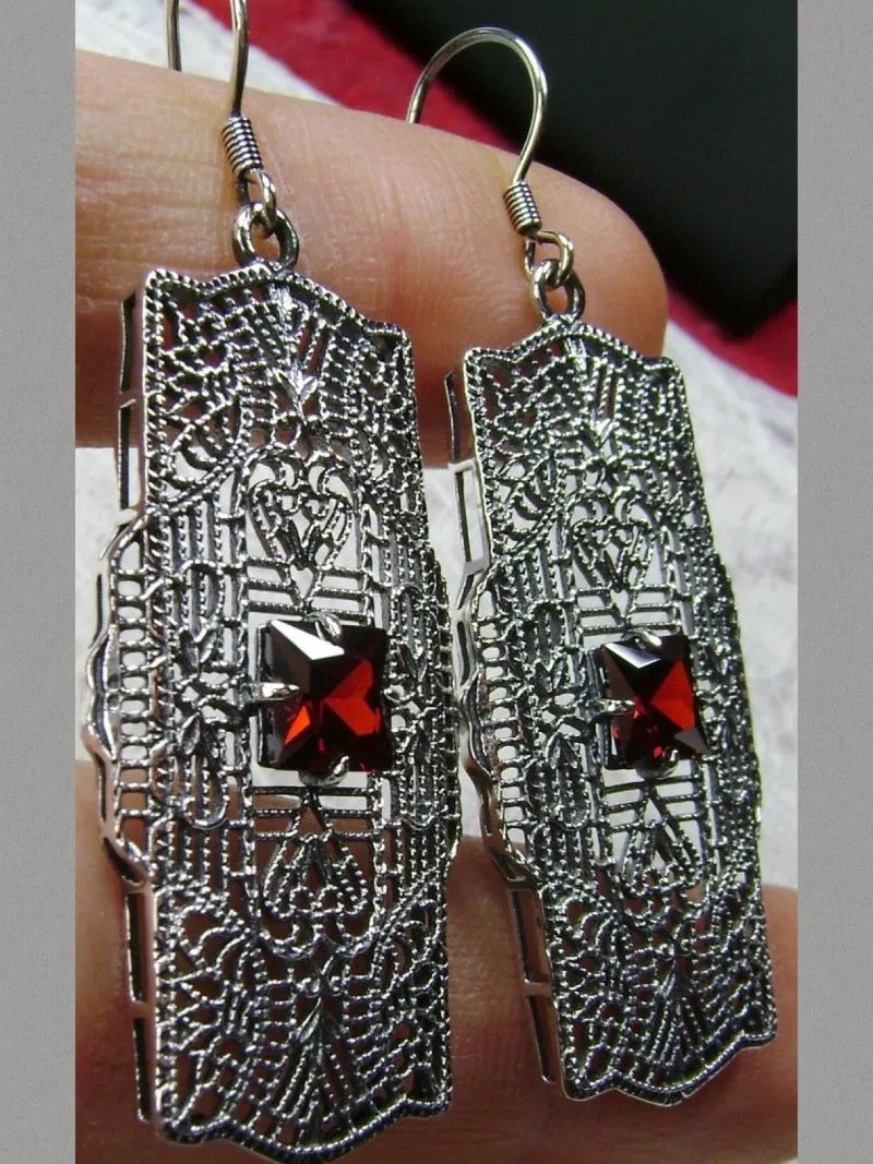E26, Lacy Square Gem Earrings, Choice of Gemstone, Sterling Silver Art Deco 1920's Jewelry #E26