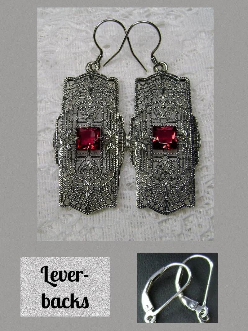 E26, Lacy Square Gem Earrings, Choice of Gemstone, Sterling Silver Art Deco 1920's Jewelry #E26