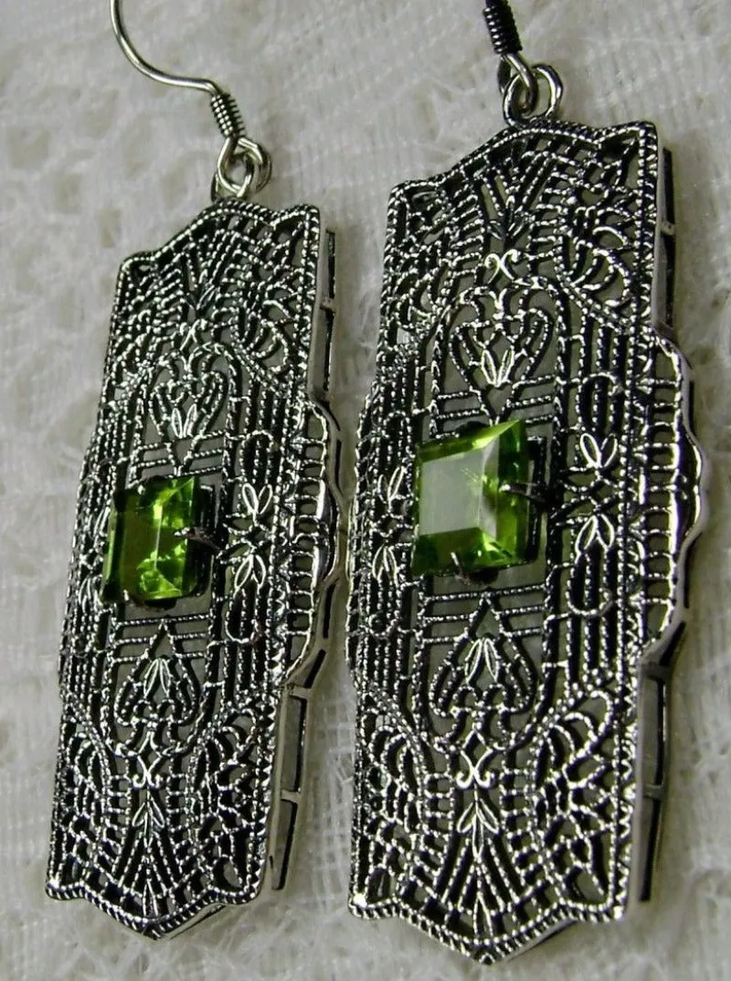 E26, Lacy Square Gem Earrings, Choice of Gemstone, Sterling Silver Art Deco 1920's Jewelry #E26
