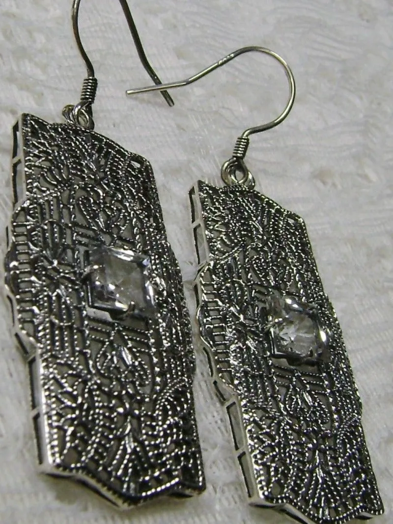 E26, Lacy Square Gem Earrings, Choice of Gemstone, Sterling Silver Art Deco 1920's Jewelry #E26