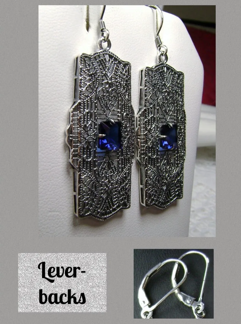 E26, Lacy Square Gem Earrings, Choice of Gemstone, Sterling Silver Art Deco 1920's Jewelry #E26