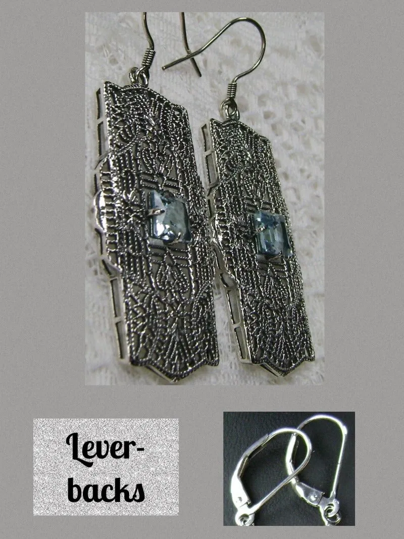 E26, Lacy Square Gem Earrings, Choice of Gemstone, Sterling Silver Art Deco 1920's Jewelry #E26