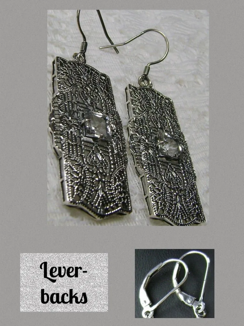 E26, Lacy Square Gem Earrings, Choice of Gemstone, Sterling Silver Art Deco 1920's Jewelry #E26