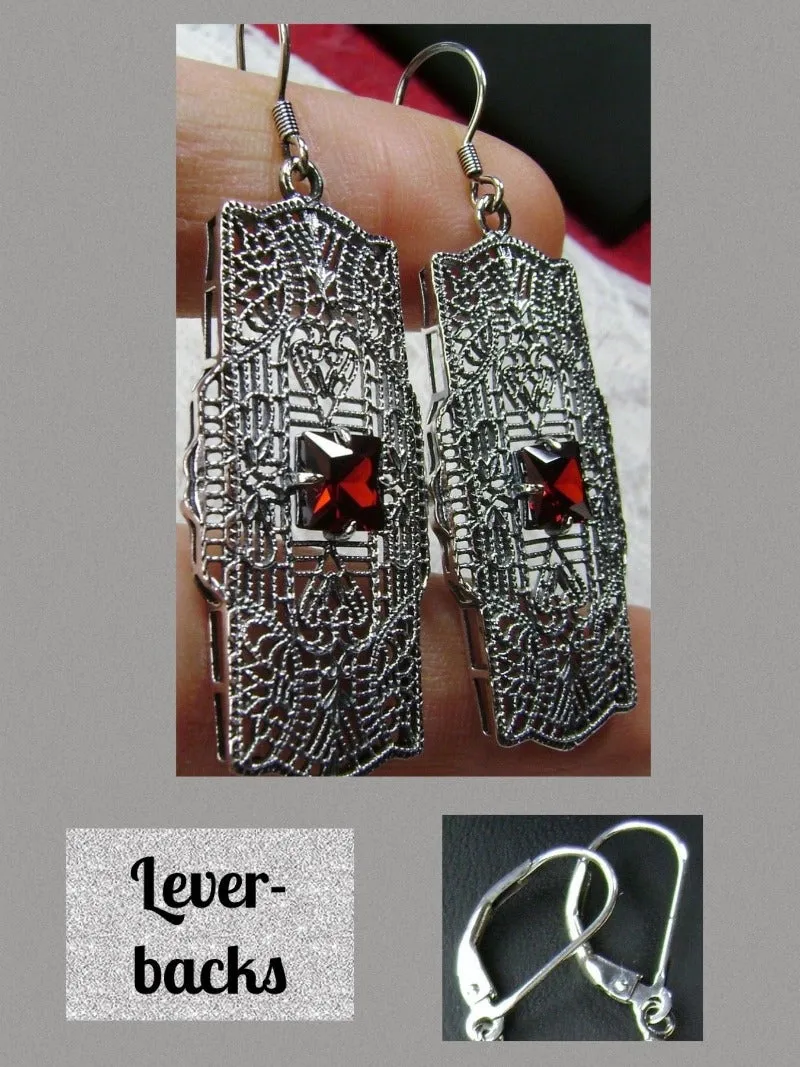 E26, Lacy Square Gem Earrings, Choice of Gemstone, Sterling Silver Art Deco 1920's Jewelry #E26