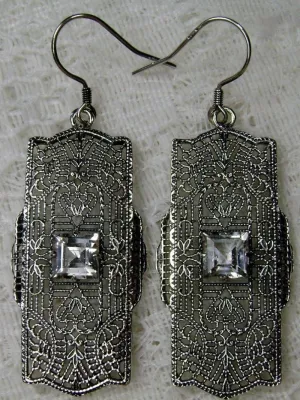 E26, Lacy Square Gem Earrings, Choice of Gemstone, Sterling Silver Art Deco 1920's Jewelry #E26