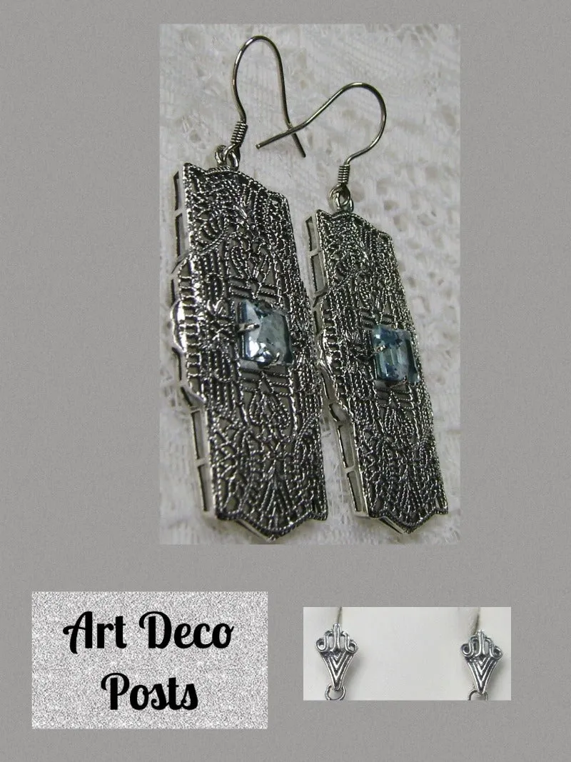 E26, Lacy Square Gem Earrings, Choice of Gemstone, Sterling Silver Art Deco 1920's Jewelry #E26
