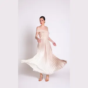 Edas Long Gold Pleated Skirt Dress