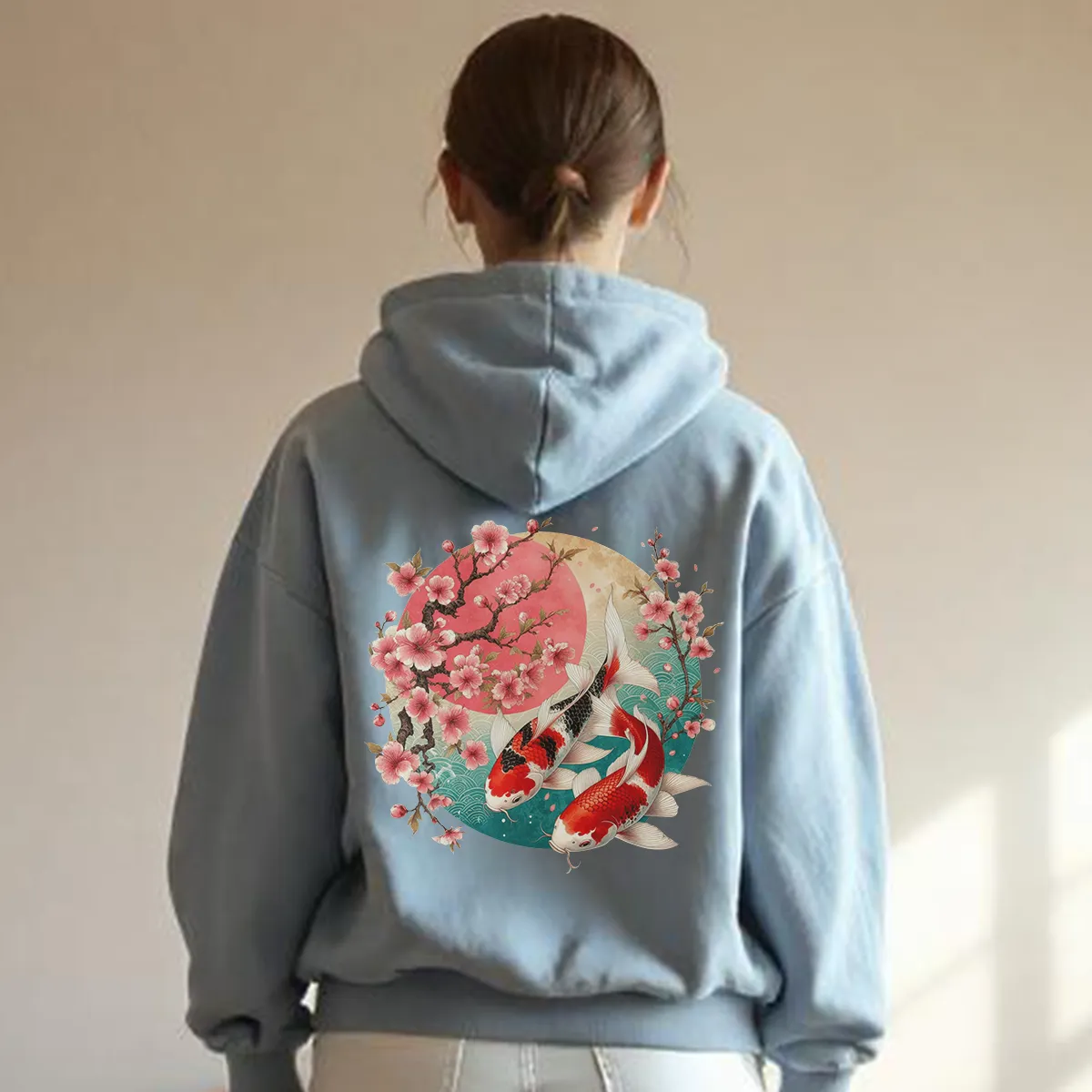 Elegant Koi and Cherry Blossom Hoodie