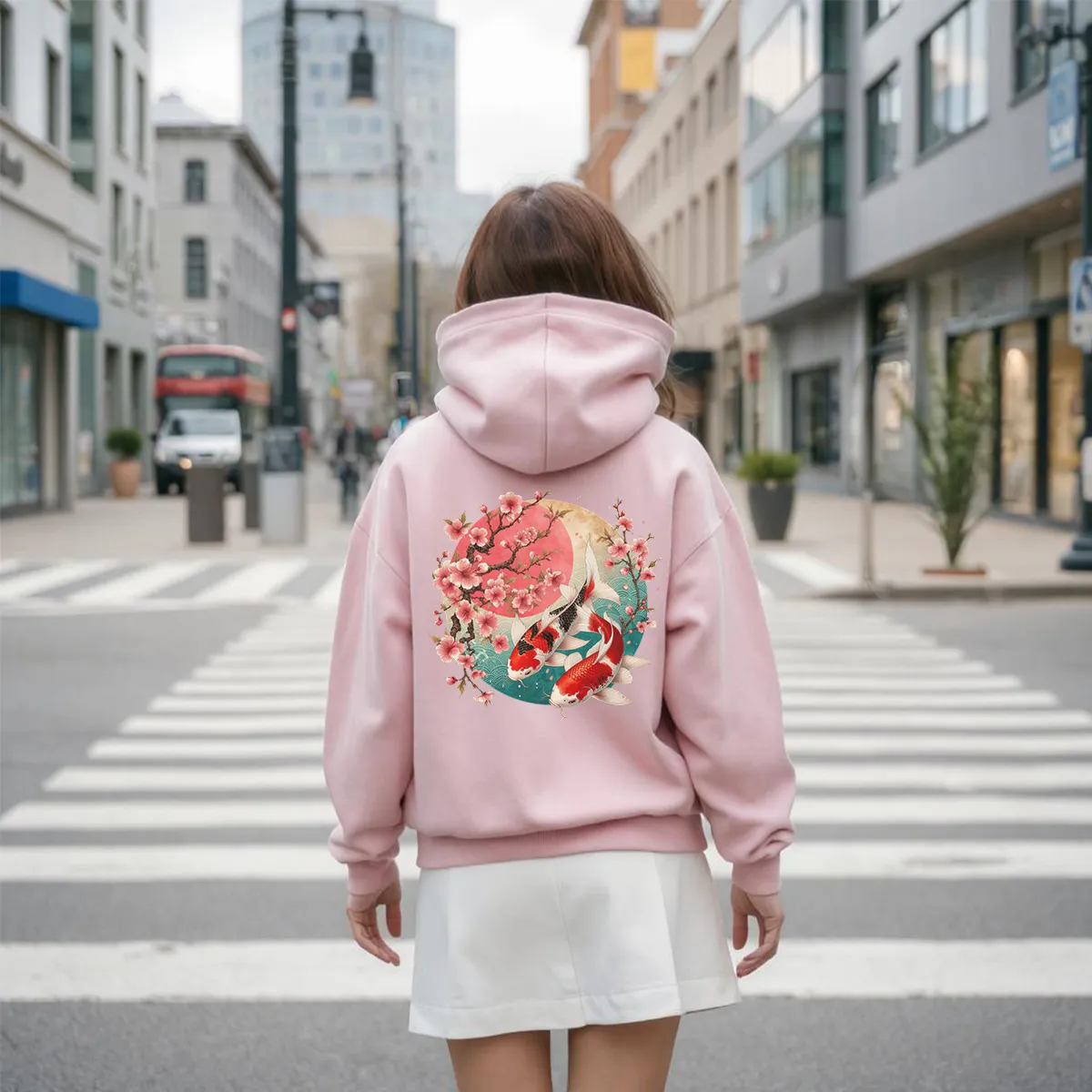Elegant Koi and Cherry Blossom Hoodie