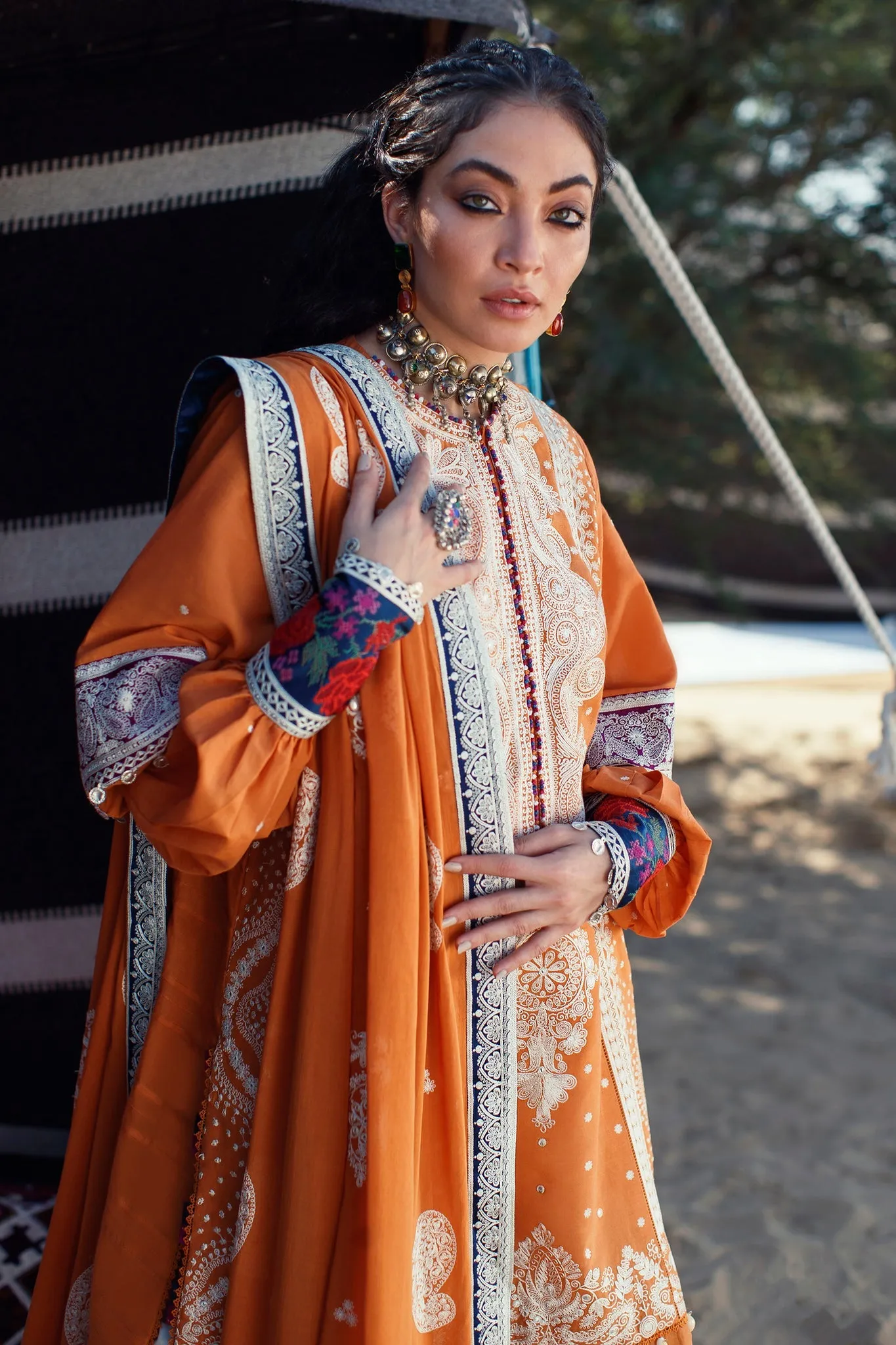 Embroidered Orange Capri Kameez Pakistani Eid Dress