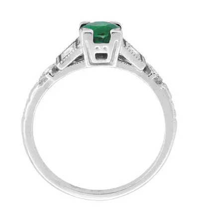 Emerald and Diamond Art Deco Engagement Ring in 18 Karat White Gold