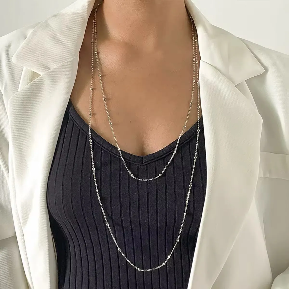 Exaggerated Beaded Charm Long Chain Necklace