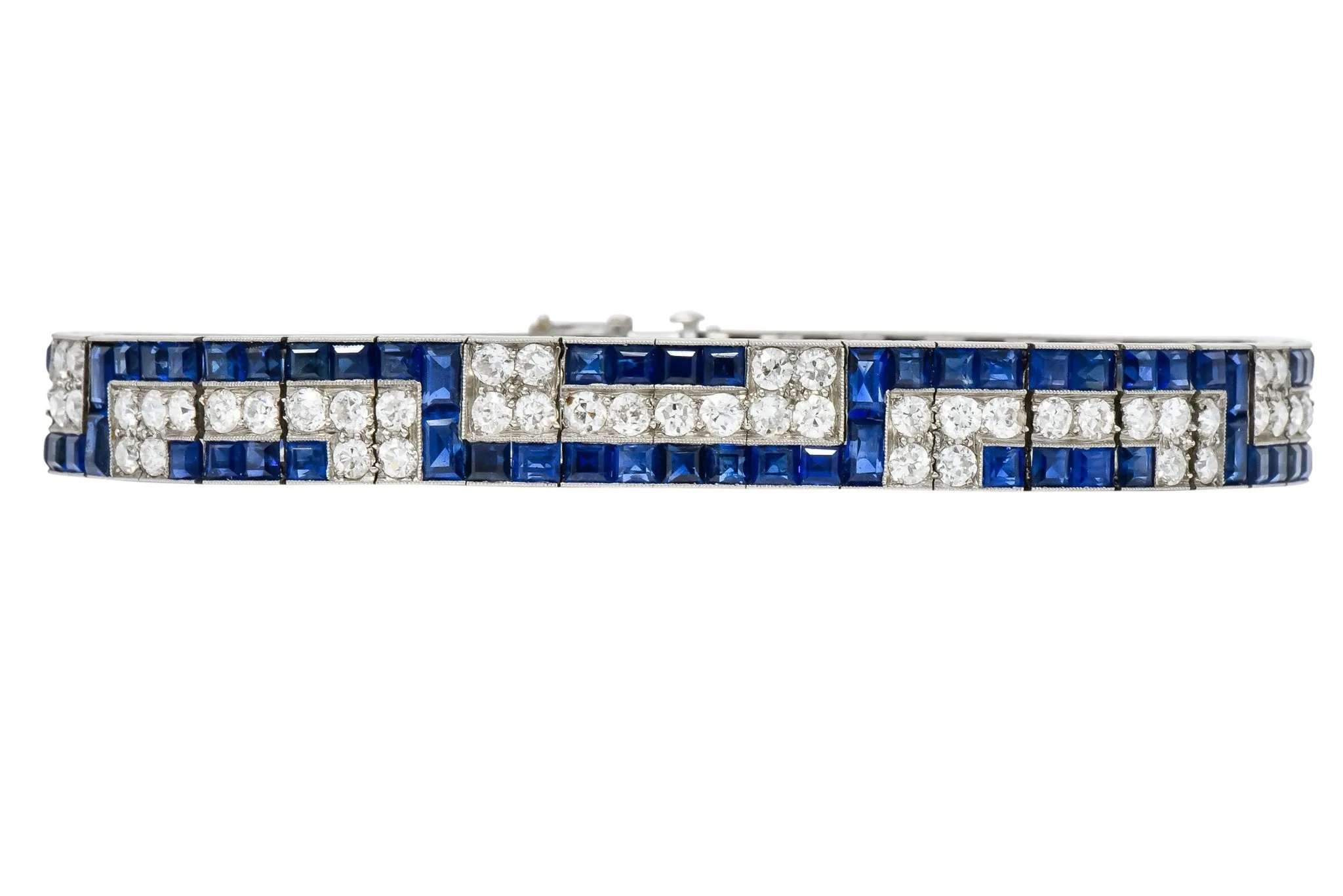 Exquisite Art Deco French 16.95 CTW Diamond Sapphire Platinum Line Bracelet