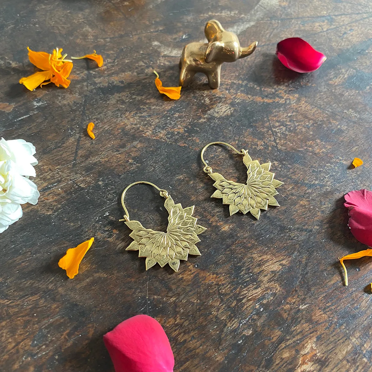 Flower Petal Solid Gold Earrings