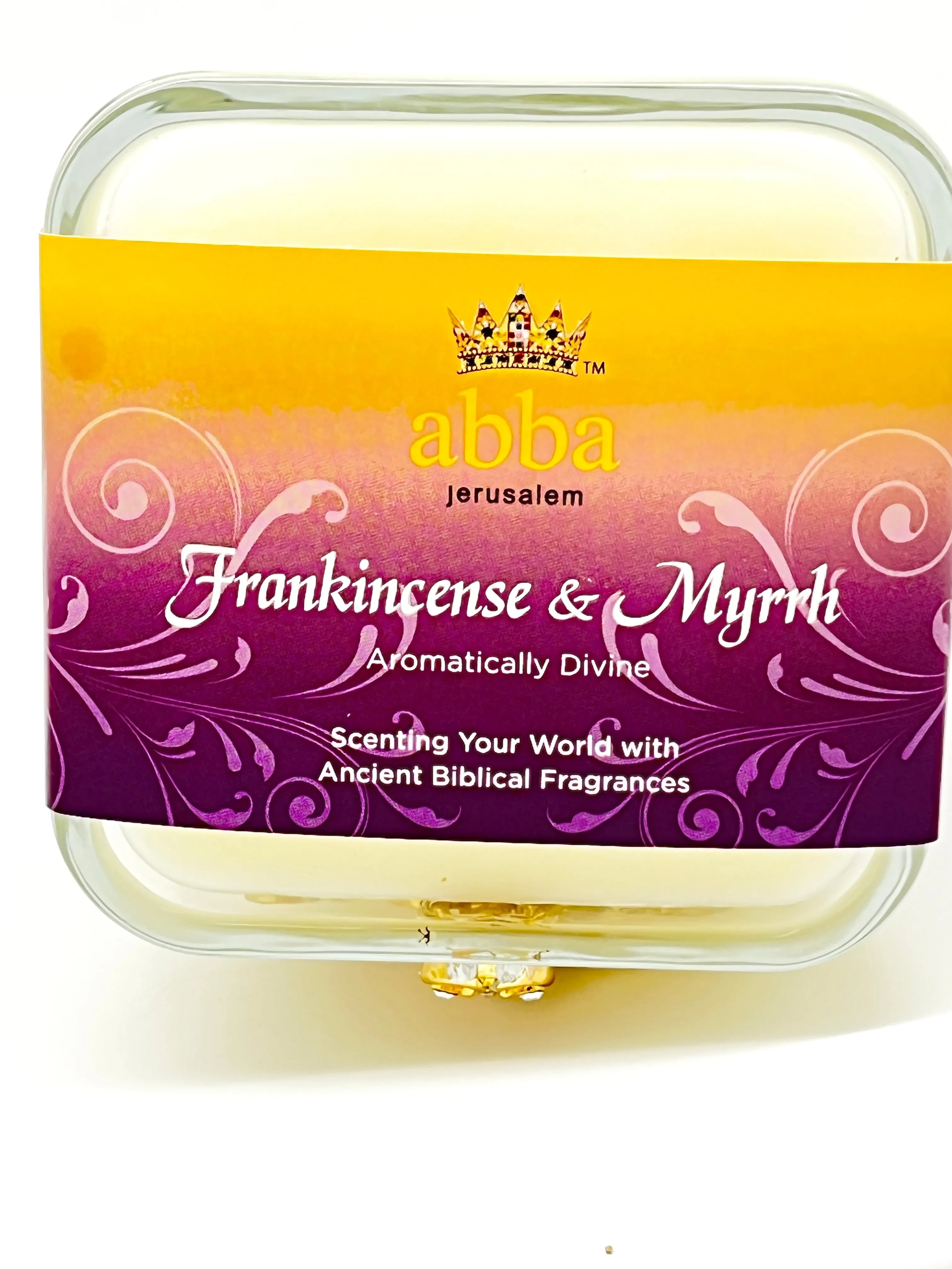 Frankincense and Myrrh Jeweled Cross Candle - Gold  3 1/2"