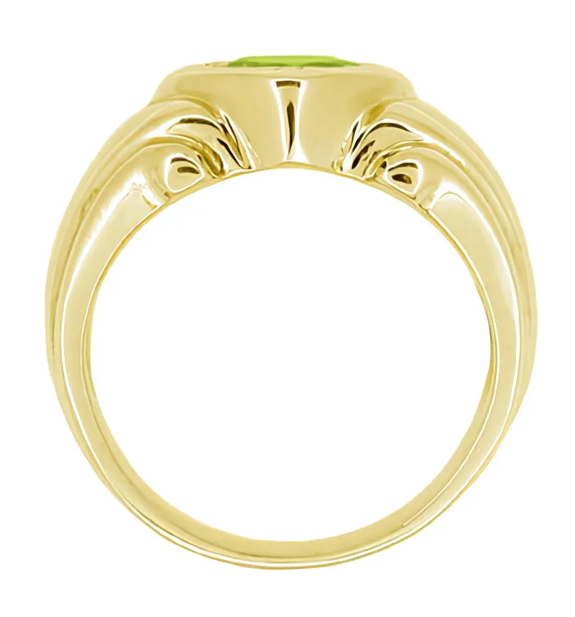 Free Form Art Deco Men's Peridot Ring in 14 Karat Yellow Gold