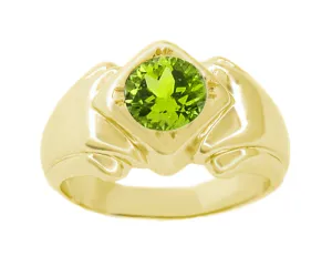 Free Form Art Deco Men's Peridot Ring in 14 Karat Yellow Gold