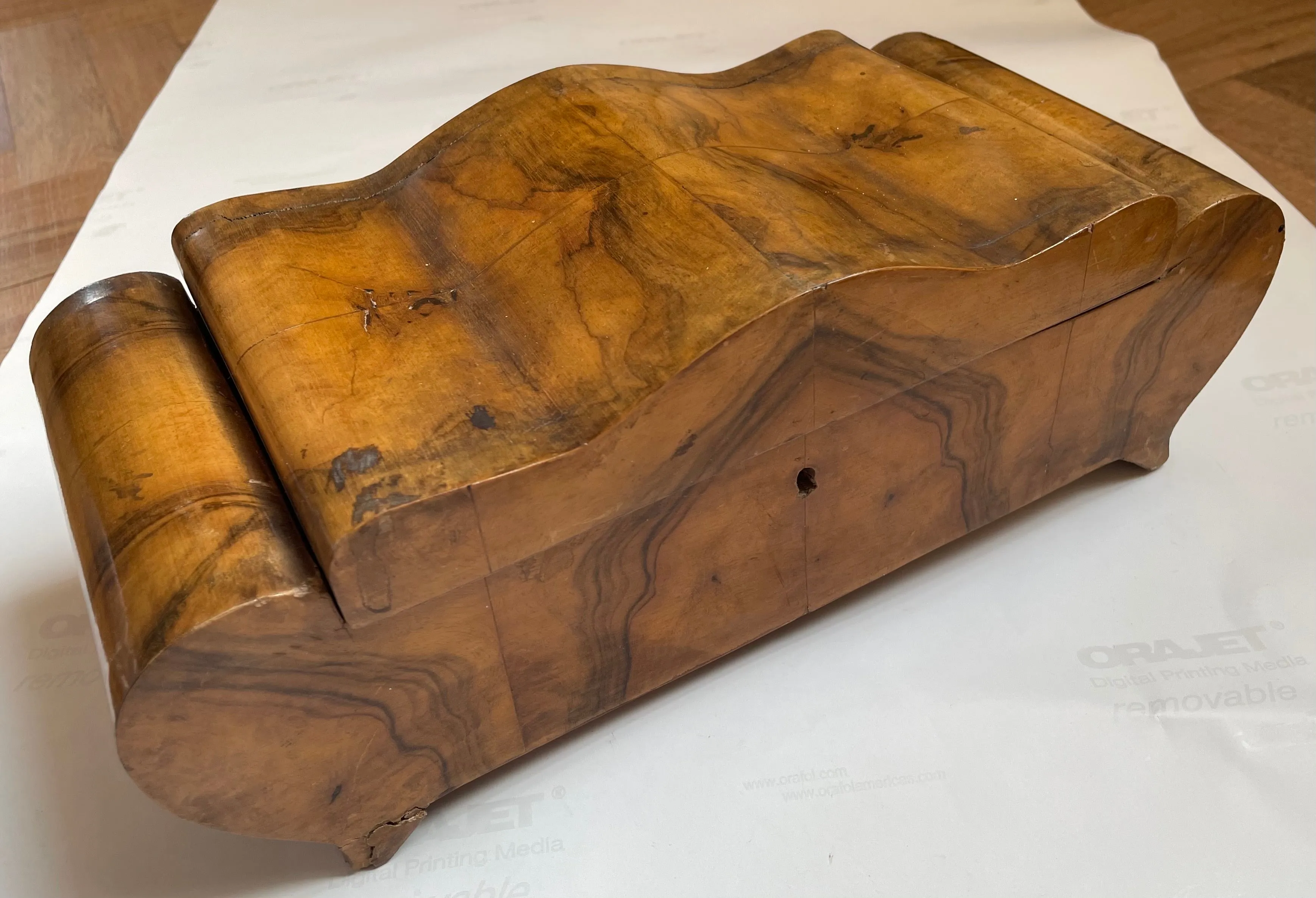 French Art Deco Wooden Box with Mirror