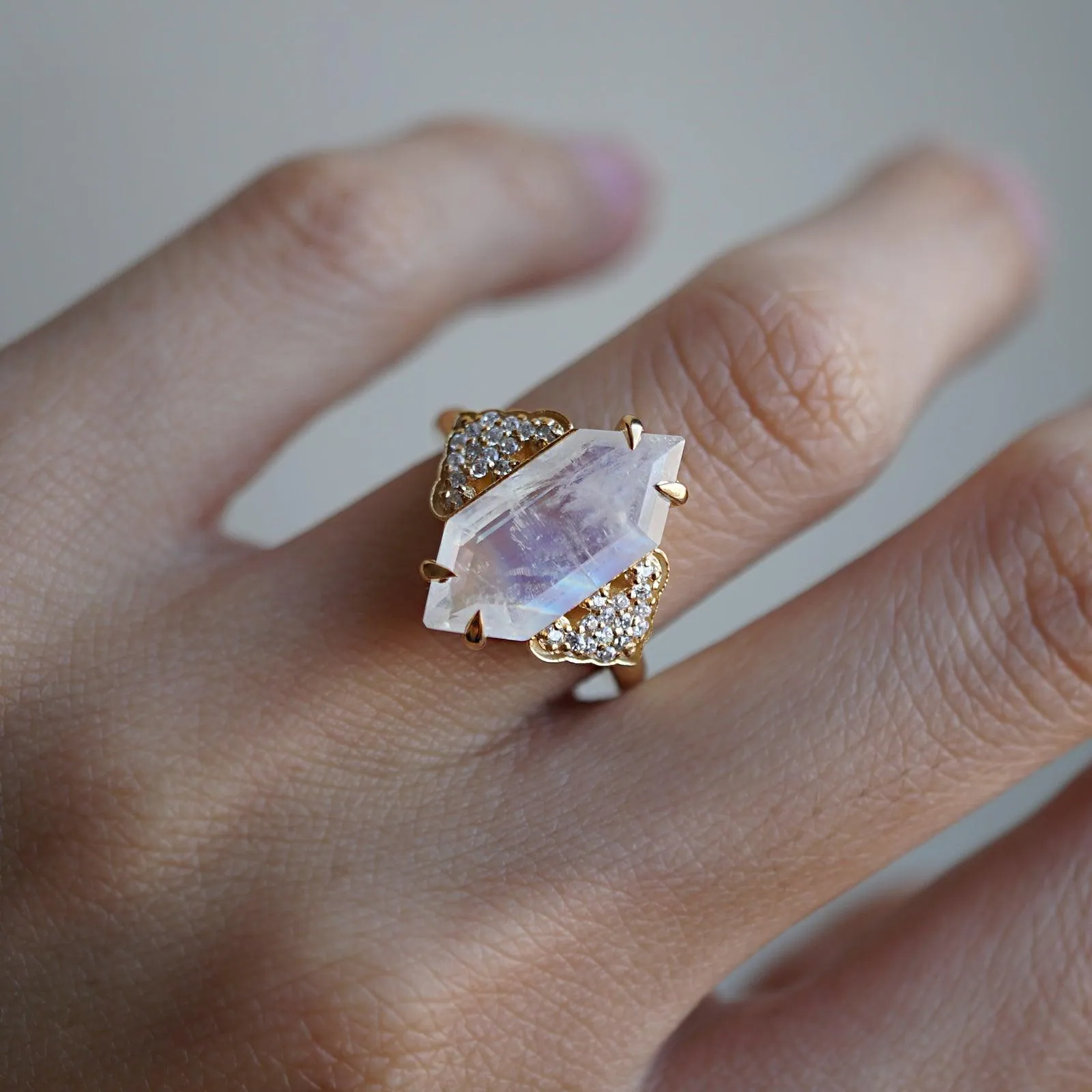 Frozen Moonstone Diamond Ring in 14K and 18K Gold