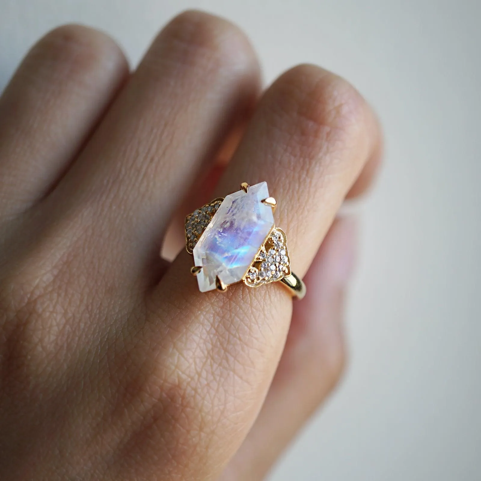 Frozen Moonstone Diamond Ring in 14K and 18K Gold