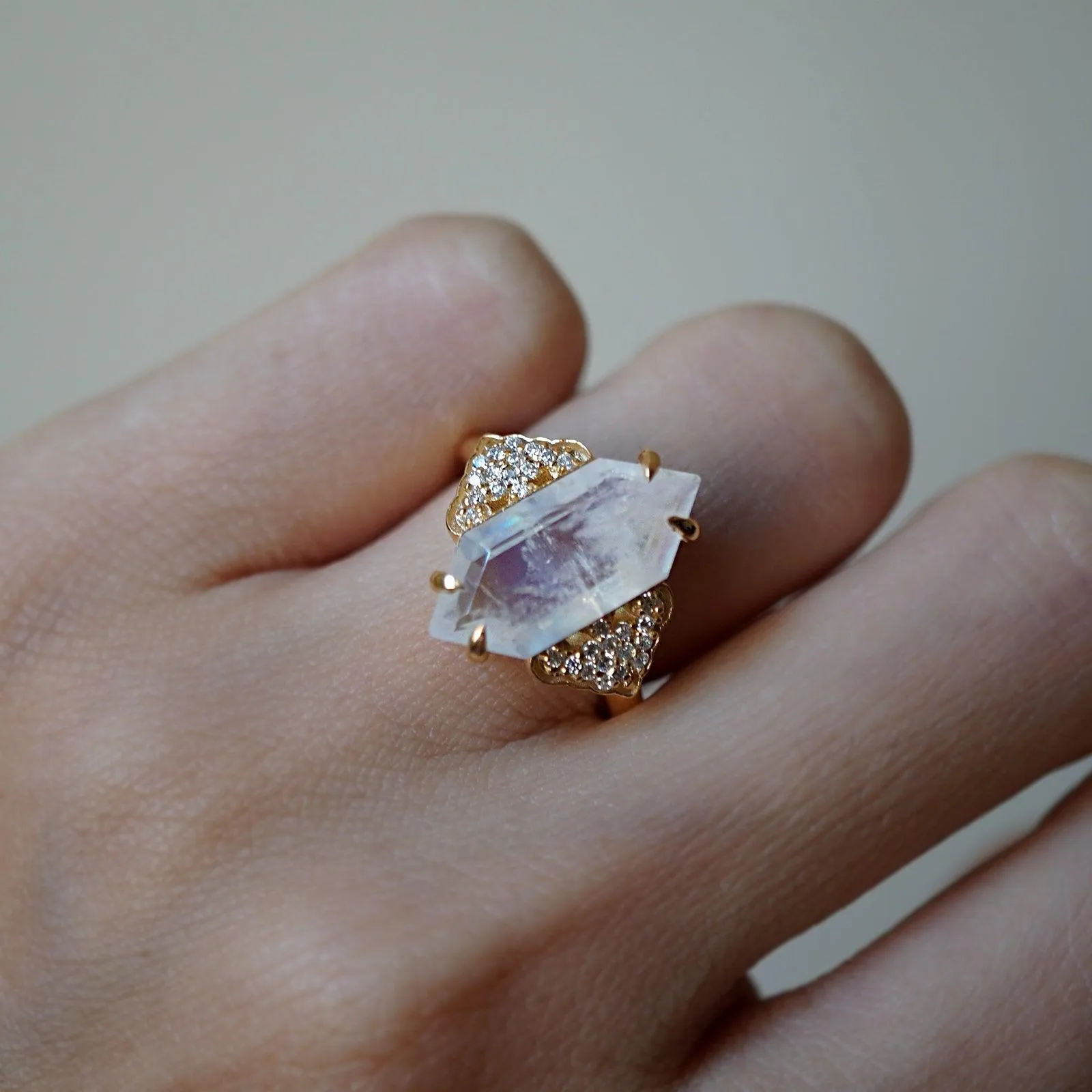 Frozen Moonstone Diamond Ring in 14K and 18K Gold