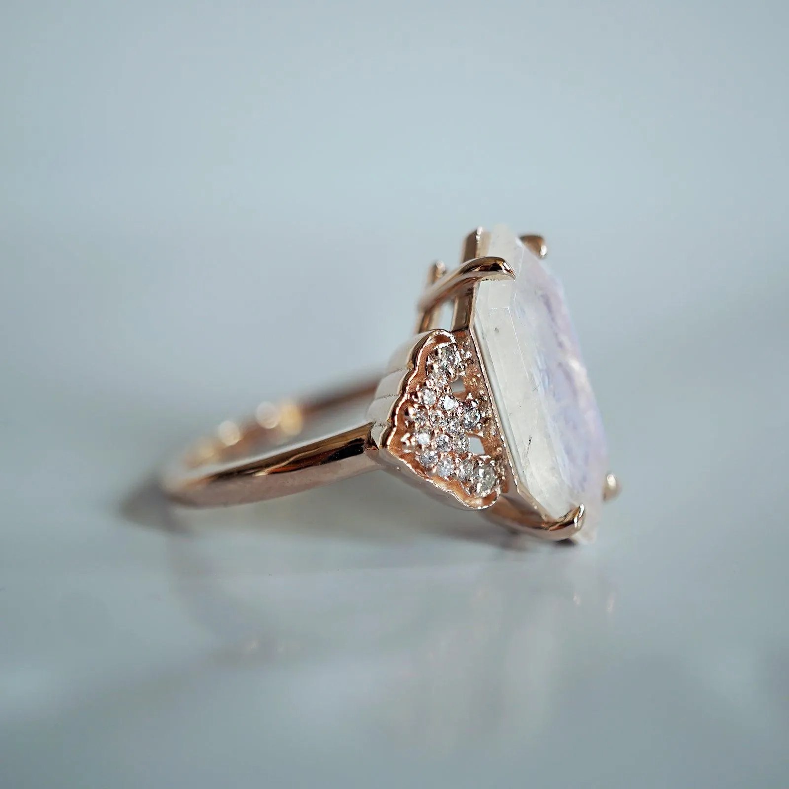 Frozen Moonstone Diamond Ring in 14K and 18K Gold