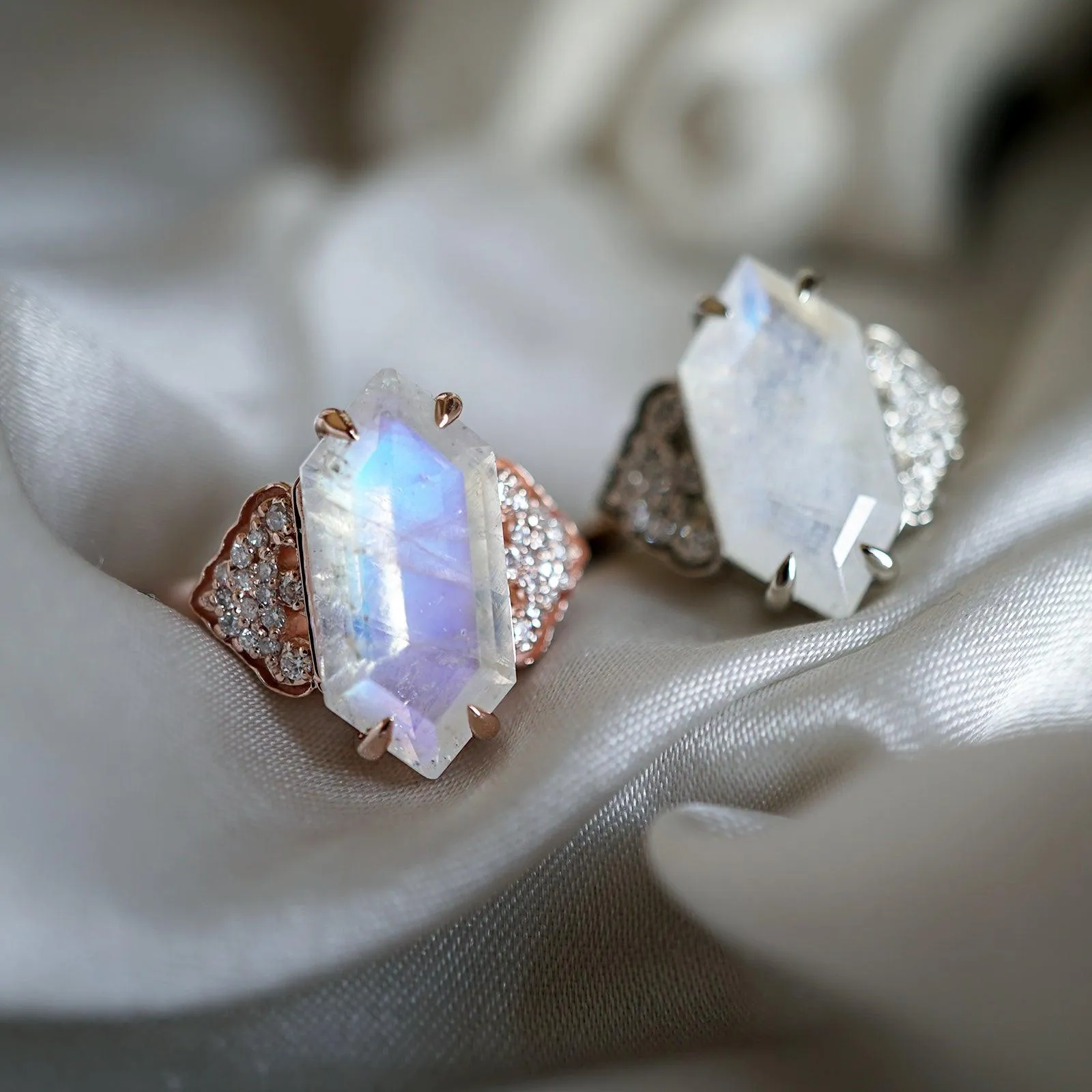 Frozen Moonstone Diamond Ring in 14K and 18K Gold