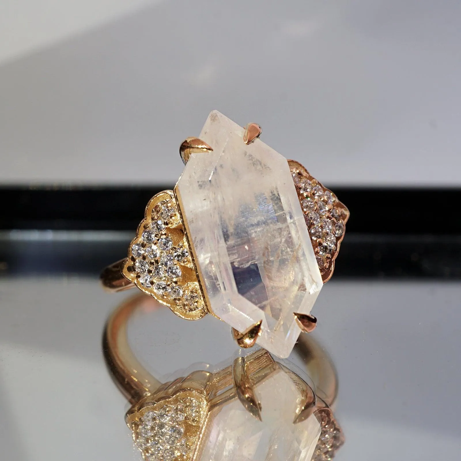 Frozen Moonstone Diamond Ring in 14K and 18K Gold