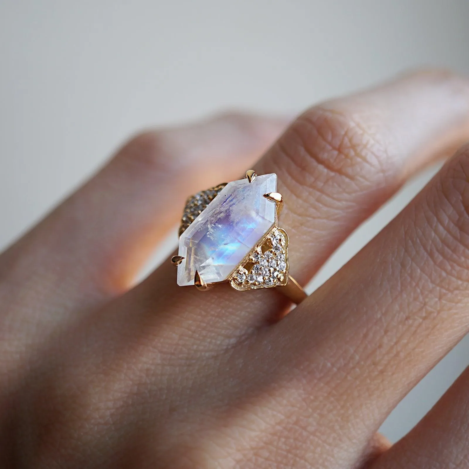 Frozen Moonstone Diamond Ring in 14K and 18K Gold