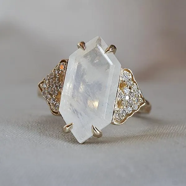 Frozen Moonstone Diamond Ring in 14K and 18K Gold